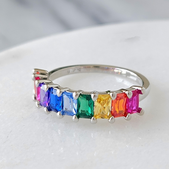 Rainbow Multicolor Heart Ring, Charmed Aroma Pride Month Jewlery Stackable Ring - Picture 2 of 4